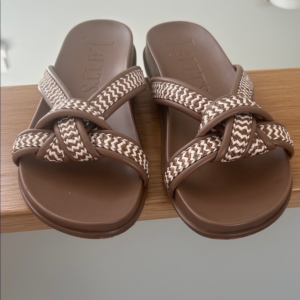 Eric Javits Brown Woven Slide Sandals